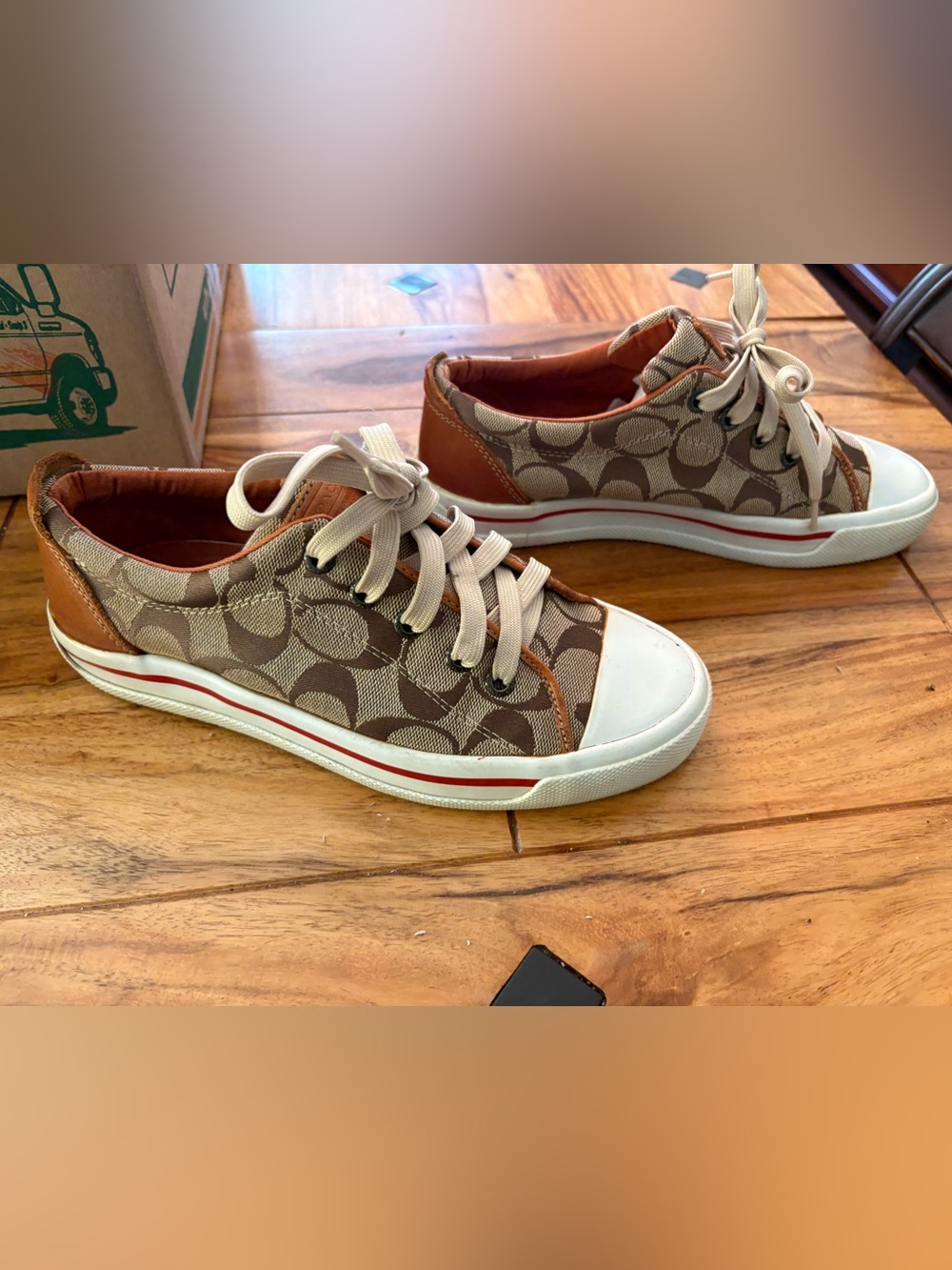 Size 7 Coach Tan/Brown Signature Canvas designer Sneakers with White Toe womens - Picture 7 of 11